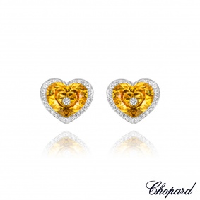 Chopard White Gold So Happy Yellow Stone & Diamond Earrings 84/6122-1004